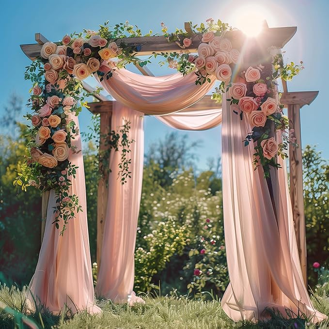 Wedding Arch Draping Fabric 1 Panel 28.7" x 20FT Dusty Rose Sheer Chiffon Backdrop Drapes for Wedding Ceremony Birthday Party Bridal Shower Outdoor Decoration