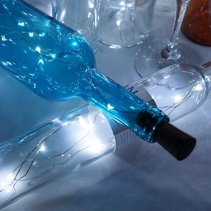 Wine Bottle Lights with Cork, Battery Operated 24 Pack 20 LED Cork Shape Silver Wire Fairy Mini String Lights(No Bottles) for DIY, Party, Decor, Christmas, Halloween,Wedding (24, Cool White)