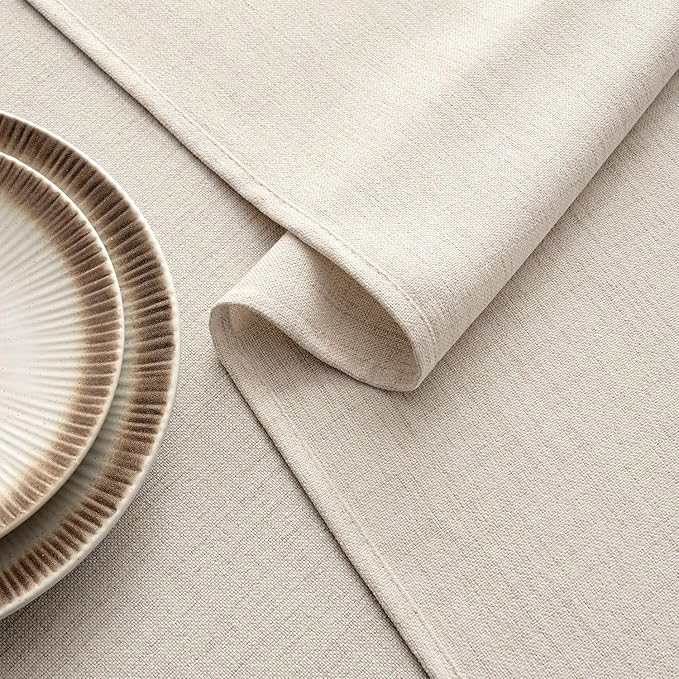 MIULEE Grayish White Linen Tablecloth 60x84 Inch Rectangle Table Cloth Waterproof,Stain Resistant & Wrinkle Resistant for Dining Party Wedding
