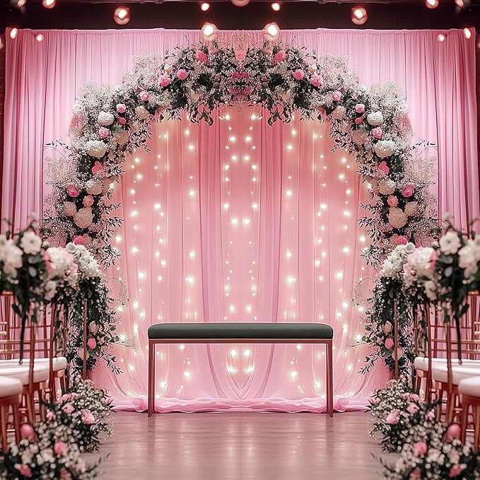 30ftx14FT Wrinkle Free Pink Backdrop Curtain, 6 Panels 14FT Height Pink Wedding Backdrop Drapes, Silky Polyester Back Drop Cloth for Birthday Photography Background Party Backdrop Draping