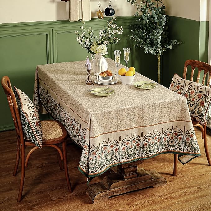 patdrea Designer Linen Rectangle Table Cloth,Vintage Anti-Wrinkle Durable Breathable French Extra Long Tablecloth,Dacorative for Kitchen Dining,Holiday,Christmas,Thanksgiving,67"x118"-Cudillero