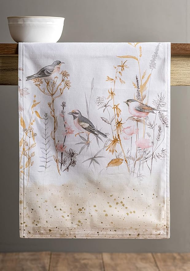 Maison d' Hermine Table runner 100% Cotton Double Layer Table Runners 72 inches long Decorative for Home Kitchen Dining Party Wedding Bridal Shower Spring Summer (Meadow Florals - Beige, 14.50" x 72")