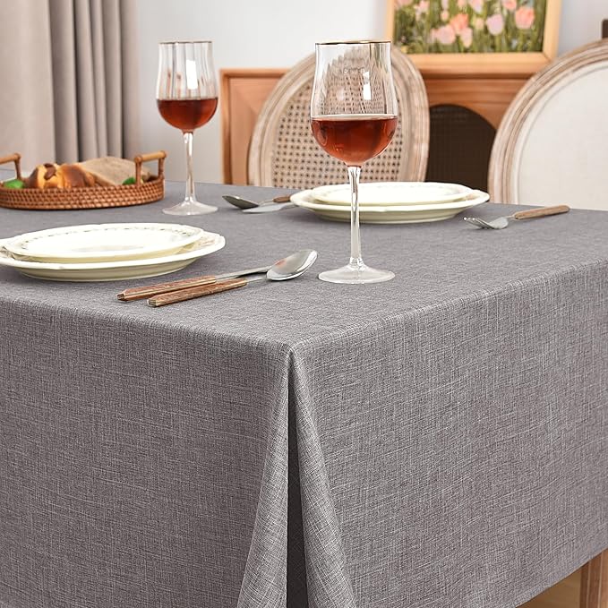Fitable Textured Linen Tablecloths 2 Pack, Washable Fabric Rectangle Table Clothes for 8 Foot Tables, Rustic Holiday Table Covers for Kitchen Dining, Birthday Party, Farmhouse (Stone, 54 x 120 Inch)