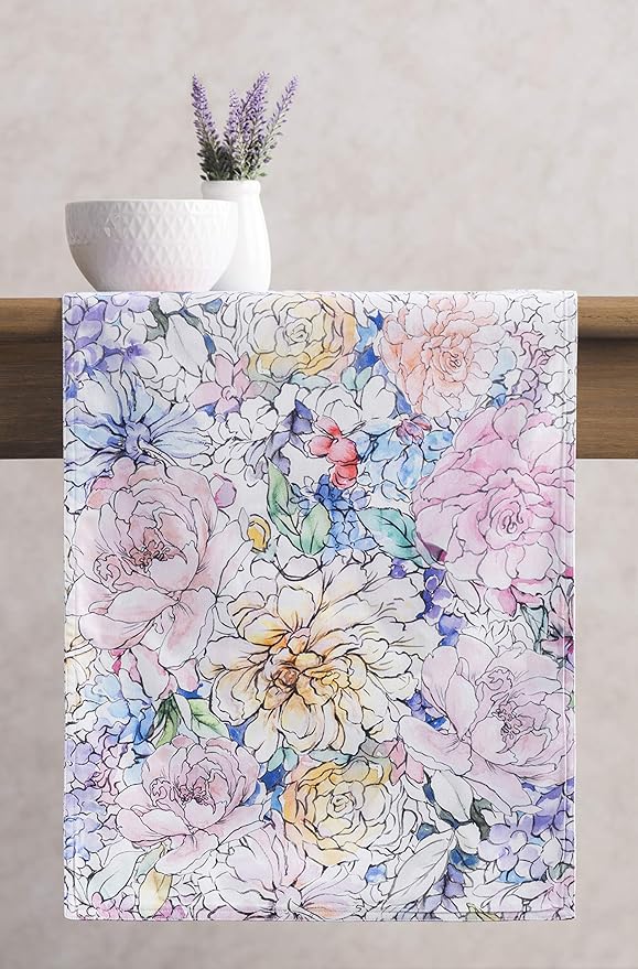 Maison d' Hermine Table Runner 100% Cotton Double Layer Table Runners 108 inches Long Decorative for Home Kitchen Dining Party Wedding Bridal Shower Spring Summer (Floral Love, 14.50" x 108")