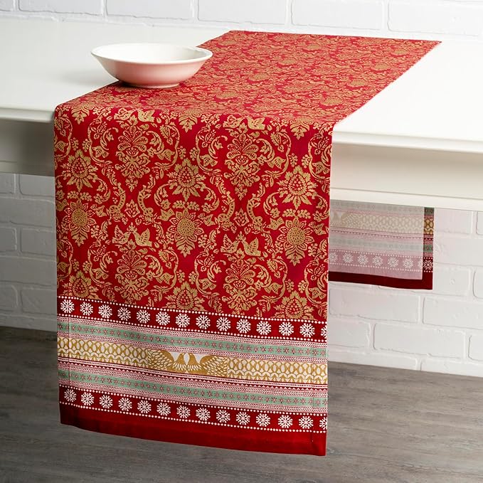 Maison d' Hermine Table Runner 100% Cotton Single Layer Table Runners 72 inches Long for Thanksgiving Christmas Decorations Home Kitchen Dining Party Wedding (Sofia, 14.5" x 72")