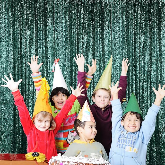 Sugargirl Dark Green Sequin Backdrop Curtain 2 Panels 2FTx8FT Glitter Dark Green Background Drapes Sparkle Photography Backdrop for Party Wedding Birthday Wall Decoration