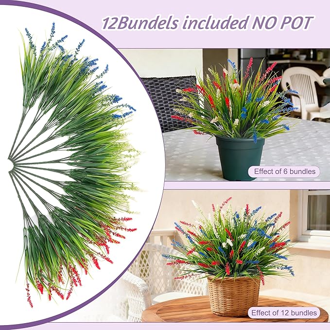 Artificial Plants Greenery: 12 Monkey Grass Bundles in Red, Blue and White