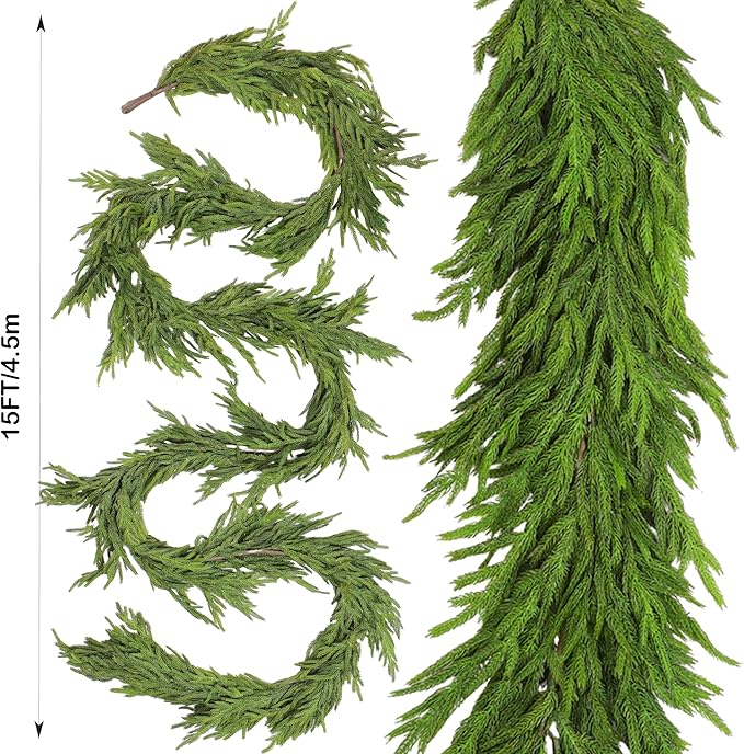 Garland 15 Ft Norfolk Pine Dark Green PE Christmas Decor