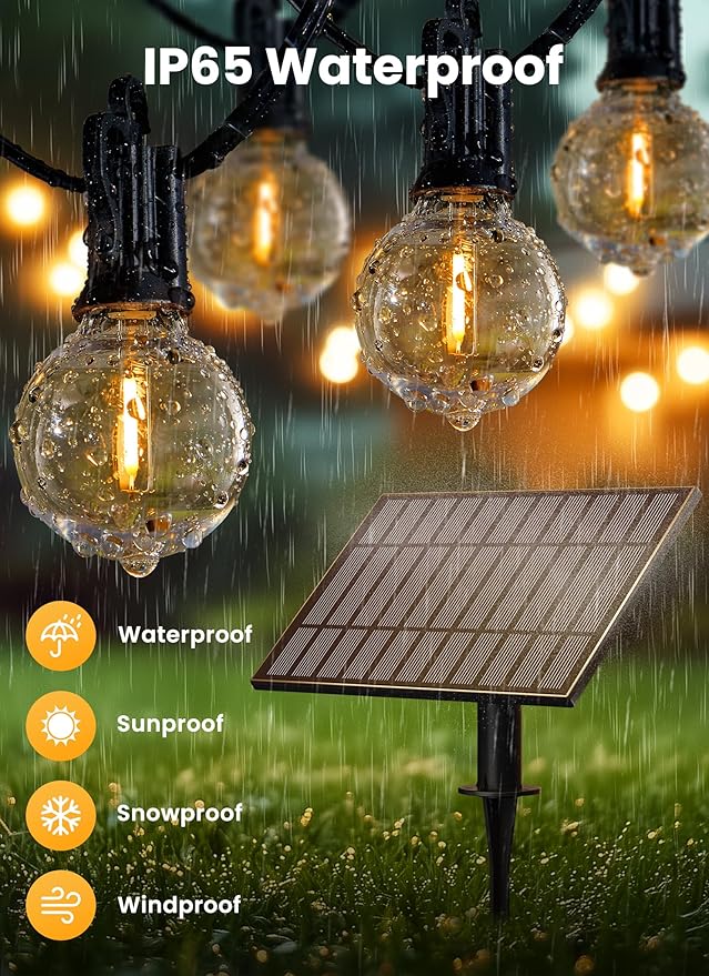 Solar String Lights, 158 Ft Outdoor Patio Lights with Remote, Warm White
