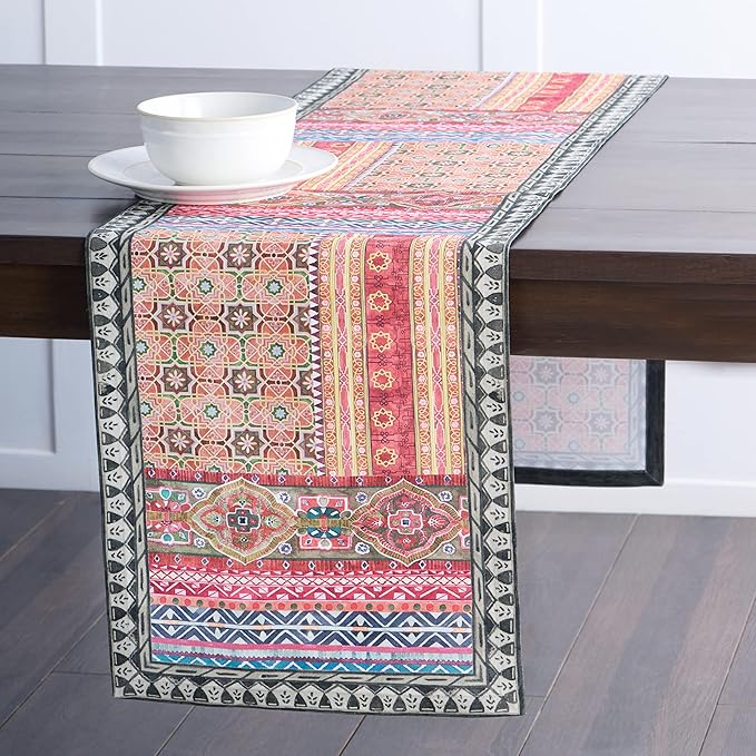 Maison d' Hermine Table Runner 100% Cotton Single Layer Table Runners 108 inches Long for Thanksgiving Christmas Decorations Home Kitchen Dining Party Wedding (Ispahan, 14.5" x 108")