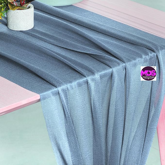 MDS 2 Pack 10ft Chiffon Table Runner 29 x 120 Inches Sheer Wedding Runner Romantic Rustic Table Runner for Wedding Decorations, Birthday Parties, Bridal Shower Party Arch Decor - Dusty Blue