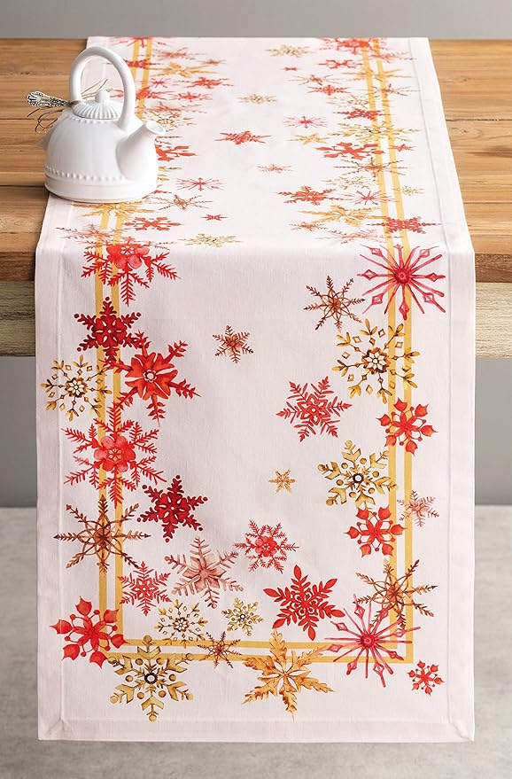 Maison d' Hermine Table Runner 100% Cotton Single Layer Table Runners 48 inches Long for Thanksgiving Christmas Decorations Home Kitchen Dining Party Wedding (Crystal Star, 14.5" x 48")