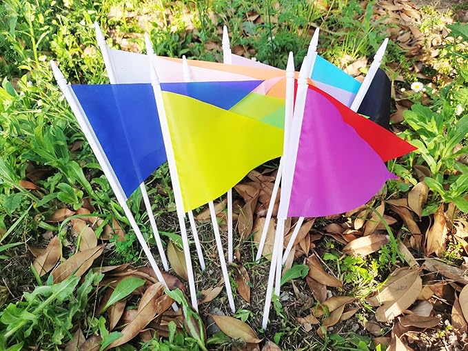 12 Pack Purple Pennant Flags Small Mini Hand Held Solid Color Pennant On Sticks Flags with 12.6"Solid Pole & Spear Top,Party Events Celebration,School,Grand Opening,Kids Birthday,Sports Clubs,Flower Pot