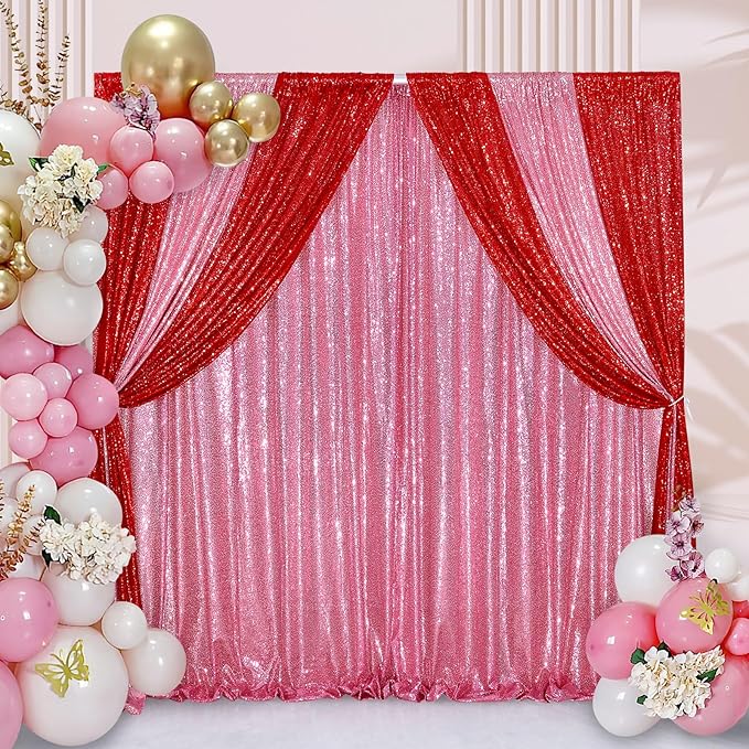 Blush Pink Sequin Backdrop Glitter Backdrop Curtains 7ft x 7ft Glitter Background for Party Baby Shower Wedding Decorations