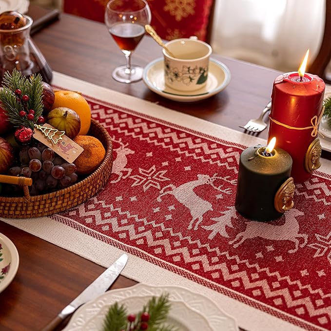 Table Runners 119 Inches,Elk Table Runner with Tassel Fringe,Christmas Table Runner for Party，Coffee Table, Festival