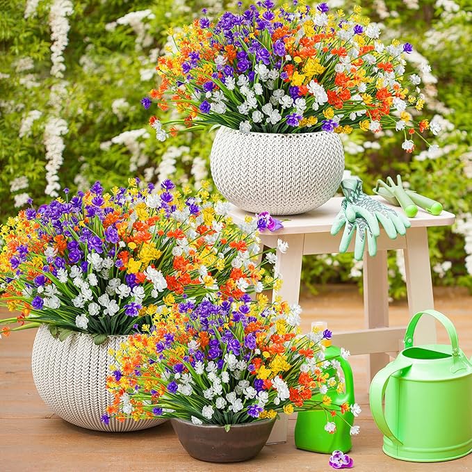 AmyHomie 20 Bundles Artificial Flowers for Outdoor UV Resistant Faux Flowers No Fade Fake Plastic Plants Garden Porch Window Box Decorating(Mix Color)