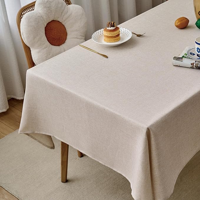 NLMUVW Linen Tablecloth Rectangle, Rustic Textured Table Cloth Water Resistant Farmhouse Table Cover for Kitchen Dining Party Coffee, Oatmeal, 54x108 Inch