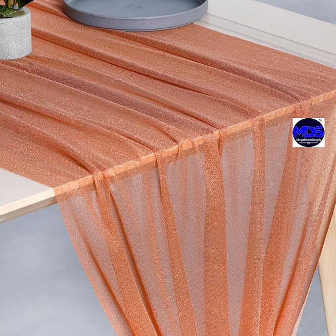 MDS Halloween Chiffon Table Runner - 12 Pack, 29 x 170 Inches, 14ft Each - Sheer Spooky Table Runners for Haunted House Parties, Trick-or-Treat Tables, Witchy Décor, Wedding & Events - Coral Peach