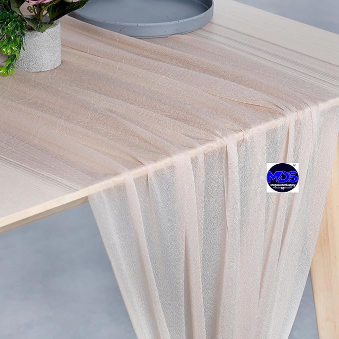 MDS 2 Pack 10ft Chiffon Table Runner 29 x 120 Inches Sheer Wedding Runner Romantic Rustic Table Runner for Wedding Decorations, Birthday Parties, Bridal Shower Party Arch Decor - Nude