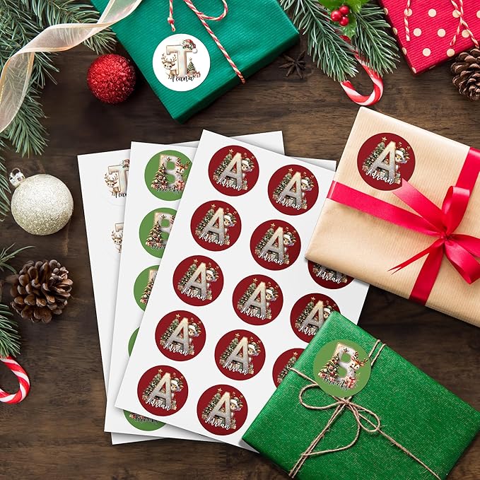 Personalized Christmas Stickers - Custom Name Waterproof Christmas Gift Tags for Gift Box Xmas Holiday Decorations Party Favors - 30 Stickers (Elk)