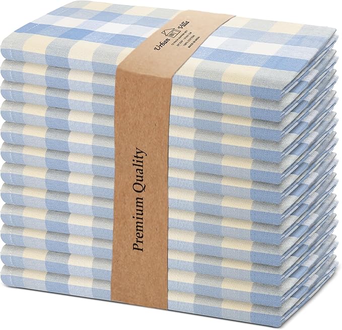 Cloth Napkins in Blue Sand Check, 100% Cotton, 20x20 Inch
