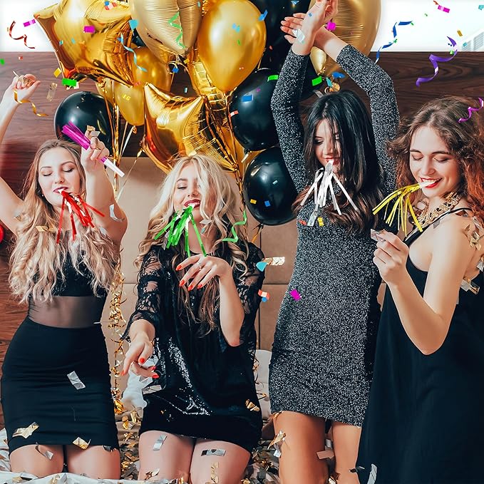 12 Pcs Glitter Noise Makers Metallic Fringed Party Blower for Adults Birthday Graduation New Years Party Favors Supplies (Red)