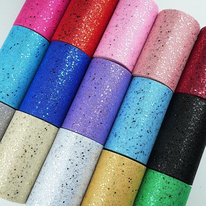 Glitter Tulle Rolls, 6” by 50 Yards (150FT) Sparkling Tulle Spool Ribbon Sequin Tulle Netting Fabric for Tutu Skirt Wedding Birthday Baby Shower (Yellow)