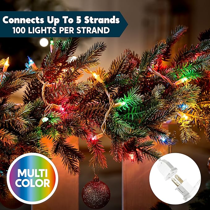 Joiedomi Christmas String Lights Indoor,200(2x100) Mini Multicolor Light with 42.8 FT White Wire,Lighting Decor for Patio Dorm Classroom Bedroom Holiday Wedding Party Garland Birthday Festival
