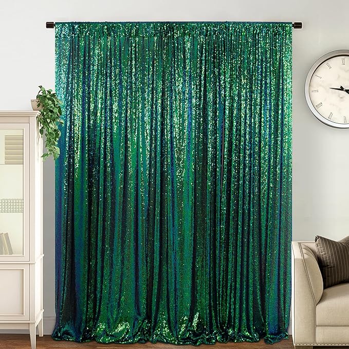 Sequin Backdrop Curtain 10x10 Ft Colorful Green 1 Panel Party Decor