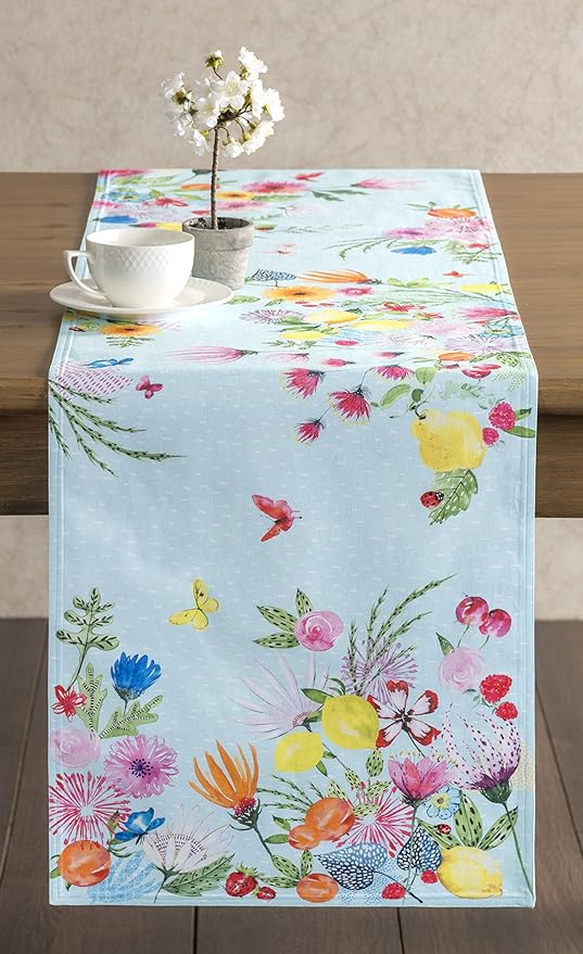 Maison d' Hermine Table Runner 100% Cotton Double Layer Table Runners 72 inches Long Decorative for Home Kitchen Dining Party Wedding Bridal Shower Spring Summer (Jardin D'Ete - Mint, 14.50" x 72")