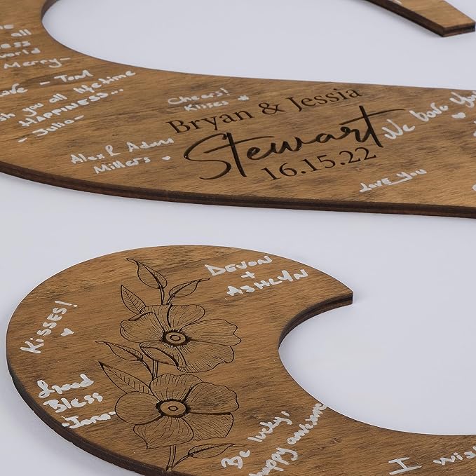 Decorative Wood Wedding Guest Book Sign with Pen, 12 to 30 Inch Letters