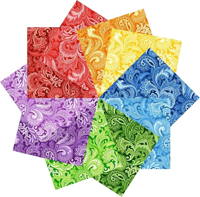 10"x 10" 50 PCS 100% Cotton Floral Fabric Squares Bundles Quilting Supplies for Sewing DIY & Quilt Beginners— Paisley
