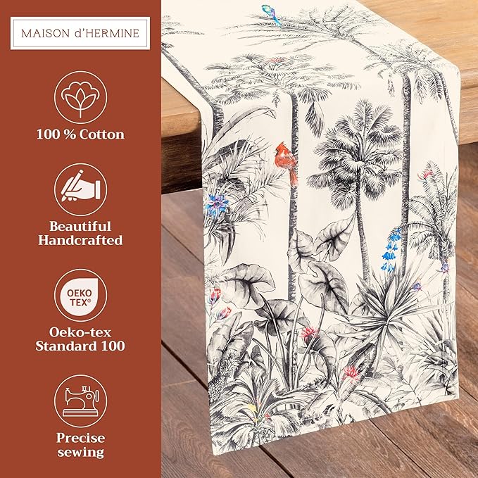 Maison d' Hermine Table Runner 100% Cotton Single Layer Table Runners 108 inches Long for Thanksgiving Christmas Decorations Home Kitchen Dining Party Wedding (Amazonia, 14.5" x 108")