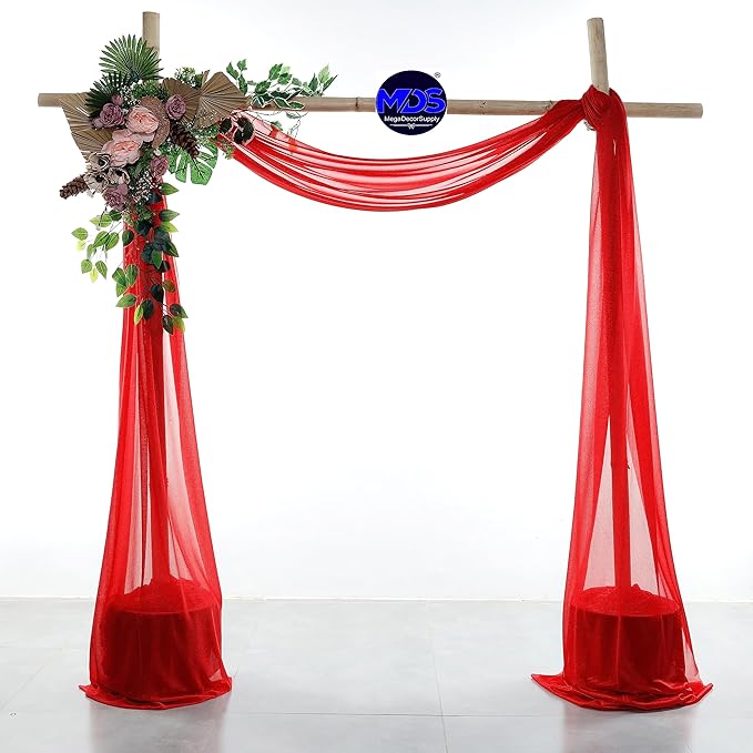 MDS Halloween Chiffon Draping Fabric - 2 Panel, 30" Wide x 75ft Long - Sheer Spooky Arbor & Canopy Drapery for Haunted House Backdrops, Party Ceilings, DIY Costumes & Themed Events - Red