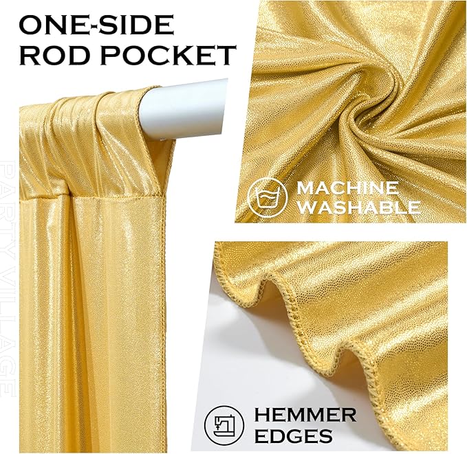 Gold Sequin Backdrop Curtain, 10 Panels, 5x10 ft Wrinkle-Free Drape