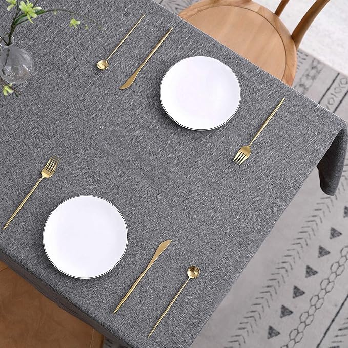 maxmill Flaxy Faux Linen Tablecloth with 2-Tone Slubby Yarn Texture Wrinkle Resistant Anti-Shrink Soft Table Cloth for Kitchen Dining Restaurant Tabletop Rectangle 60 x 120 Inch Charcoal