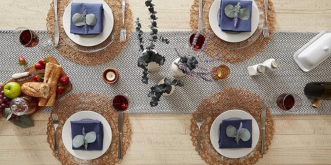 DII Woven Basic Tabletop Collection Chevron Table Runner, 15x72, French Blue
