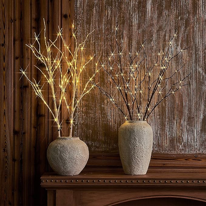 Birchlitland Lighted Brown Branches 32IN 100 LED with Timer Battery Operated, Artificial Tree Branch with Warm,Willow Branch Lights for Home Bedroom Fireplace Christmas Holiday Decoration