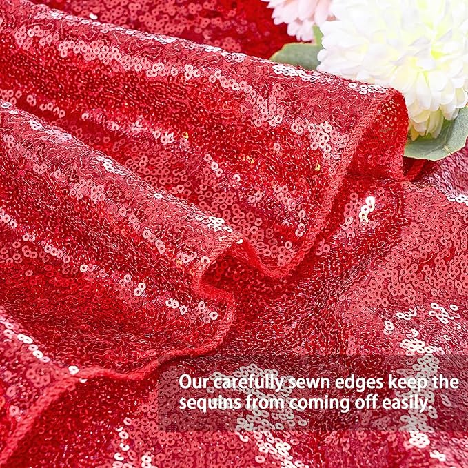 QueenDream Sparkly Sequin Tablecloth - Red Table Cloth 50x80 Inches Rectangle Table Overlay Fabric for Birthday Parties Baby Shower Decoration