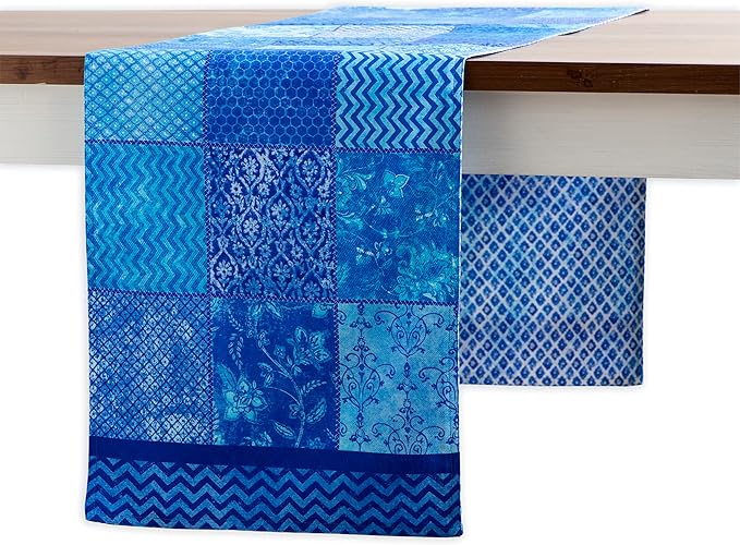 Maison d' Hermine Table Runner 100% Cotton Double Layer Table Runners 72 inches Long Decorative for Kitchen Dining Party Baby Shower Wedding Bridal Shower Spring Summer (Indigo Love, 14.50" x 72")