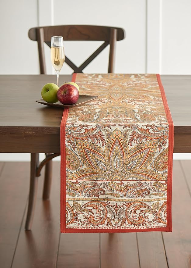 Maison d' Hermine Table Runner 100% Cotton Single Layer Table Runners 60 inches Long for Thanksgiving Christmas Decorations Home Kitchen Dining Party Wedding (Kashmir Paisley, 14.5" x 60")