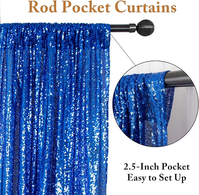 ShinyBeauty Shimmer Royal Blue Backdrop Curtain 7Ftx7Ft Photo Backdrops Blue Photograph Background Sequin Curtains for Parties, Camera, Birthday, Graduation, Holiday Decor