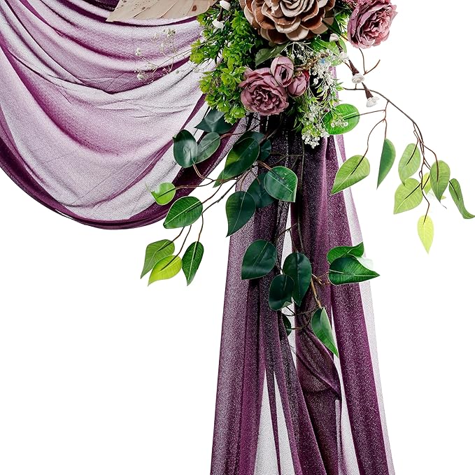 Fabric Sheer Chiffon Eggplant Drapes, 4 Panels 30 x 20 Ft