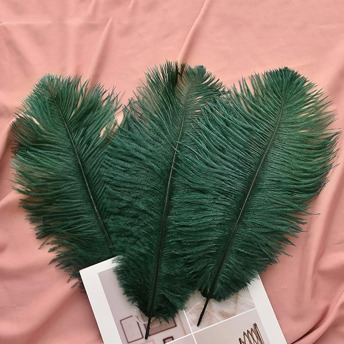 Ballinger Blackish Green Ostrich Feathers Bulk- 24pcs 12-14inch Big Feathers for Wedding Party Centerpieces Christmas Decor