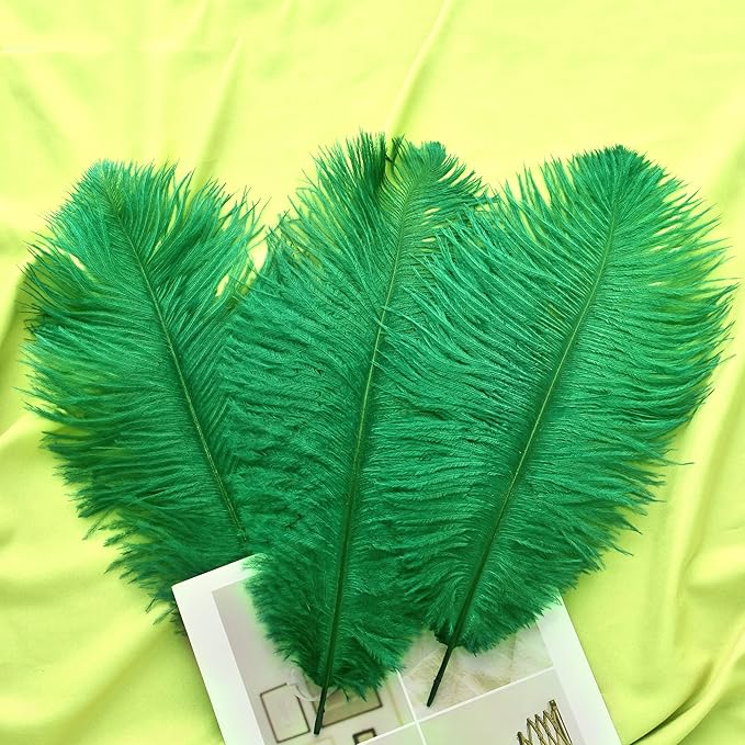 Ballinger Green Large Ostrich Feathers - 12pcs 12-14inch Feathers for Vase, Wedding Party Centerpieces Mardi Gras Decorations and Home Decor(Green)
