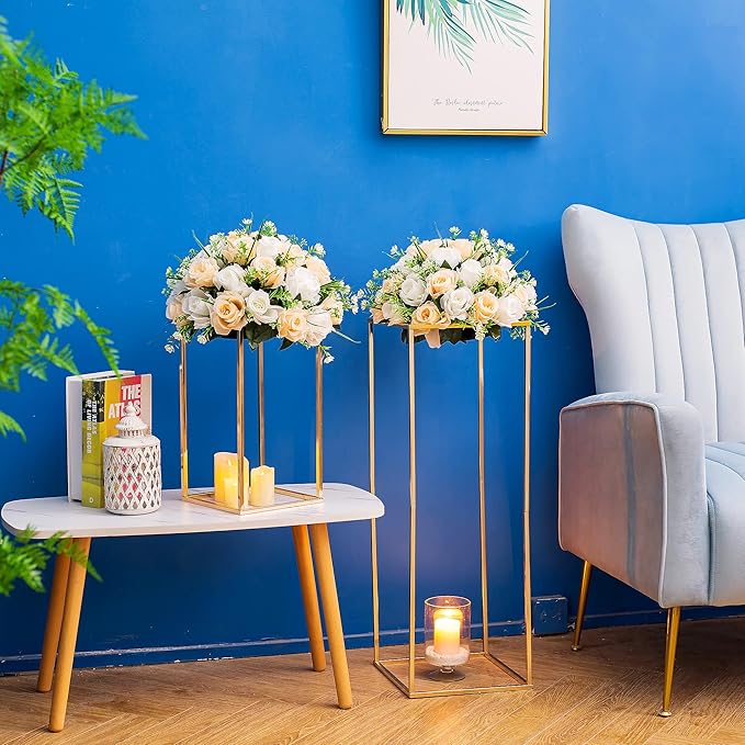 Vase Stand: 31.5-Inch Gold Metal Geometric Centerpiece for Tables