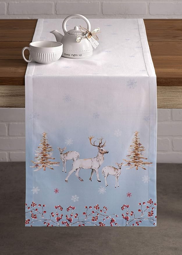 Maison d' Hermine Table Runner 100% Cotton Single Layer Table Runners 72 inches Long for Thanksgiving Christmas Decorations Home Kitchen Dining Party Wedding (Fairy Tale Forest, 14.5" x 72")