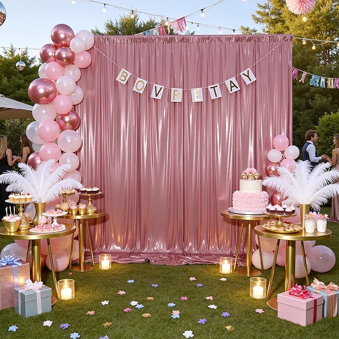 10x10 ft Rose Gold Sequin Backdrop Curtain Panels for Parties, Wrinkle Free Glitter Photo Backdrop Drapes 2 Panels 5x10FT Shimmer Back Drop Cloth for Wedding Birthday Christmas Photography Background