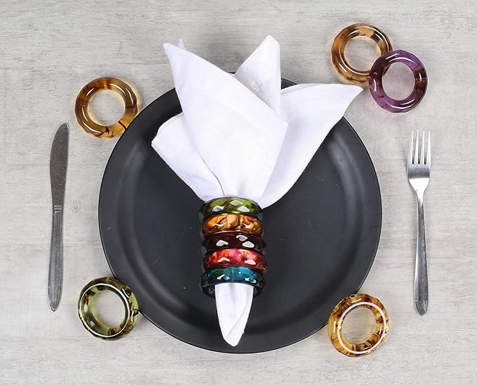 Napkin Rings Set of 12, Spring Multicolor Epoxy Resin Holders
