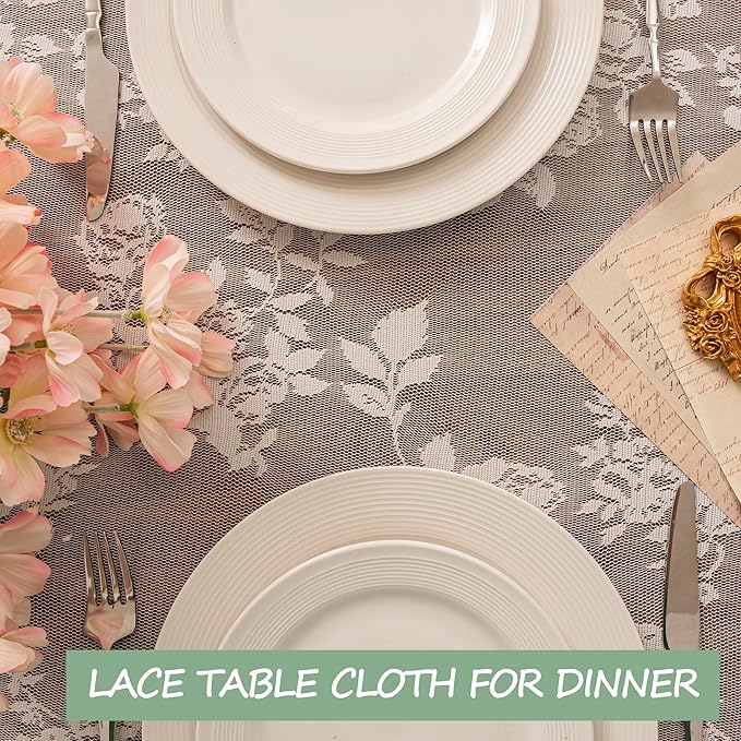 Jayla White Lace Tablecloth for Rectangular Tables, Vintage Style Wedding Table Cloths for Reception, Baby Shower, Birthday Party, Formal Dining, Dinner Parties 54 X 54 Inches